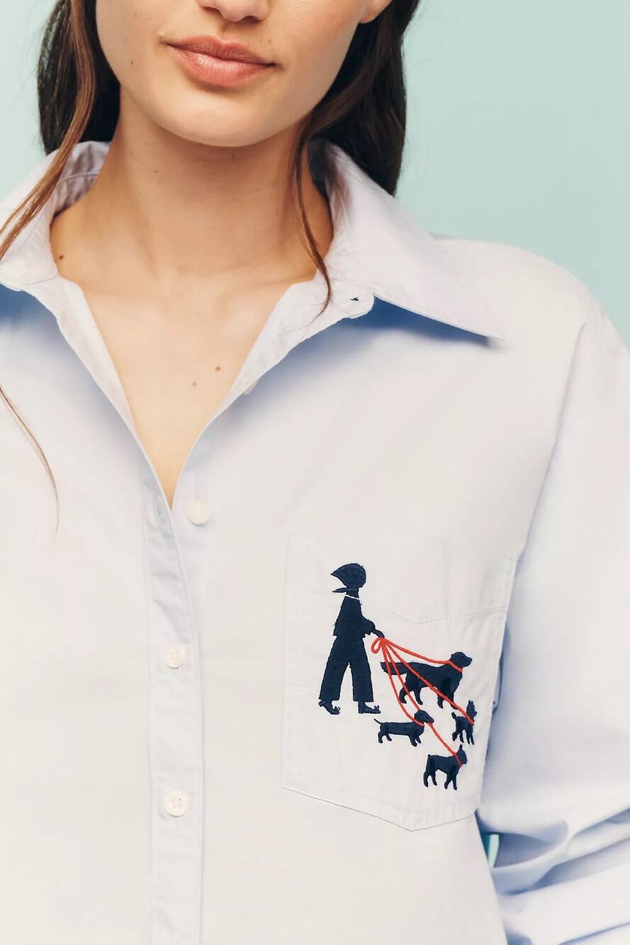 nwt ANTHROPOLOGIE MAEVE sz L Bennet Shrunken in embroidered French Bulldog